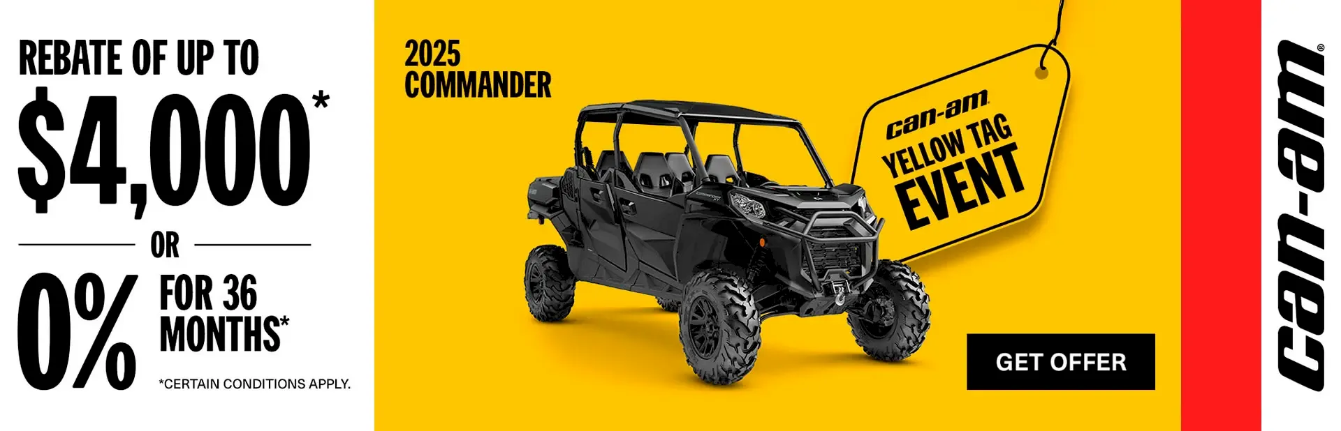 Read more about the article Rebate of up to $4,000 or 0% for 60 months on select 2025 Can-Am Commander models
