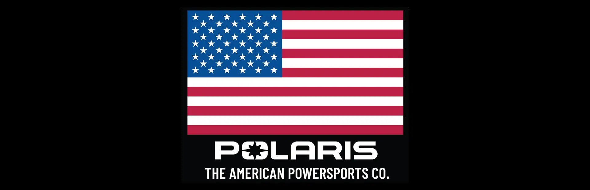Polaris logo featuring an American flag design with the slogan "The American Powersports Co." on a black background