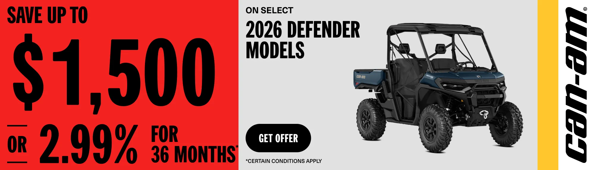 You are currently viewing Can-Am – Save up to $1,500 or 2.99% for 36 months on select 2026 Defender models