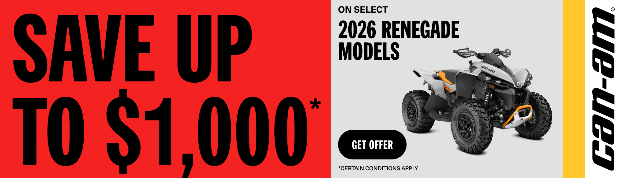 You are currently viewing Can-Am – Save up to $1 000 rebate on select 2026 Renegade models
