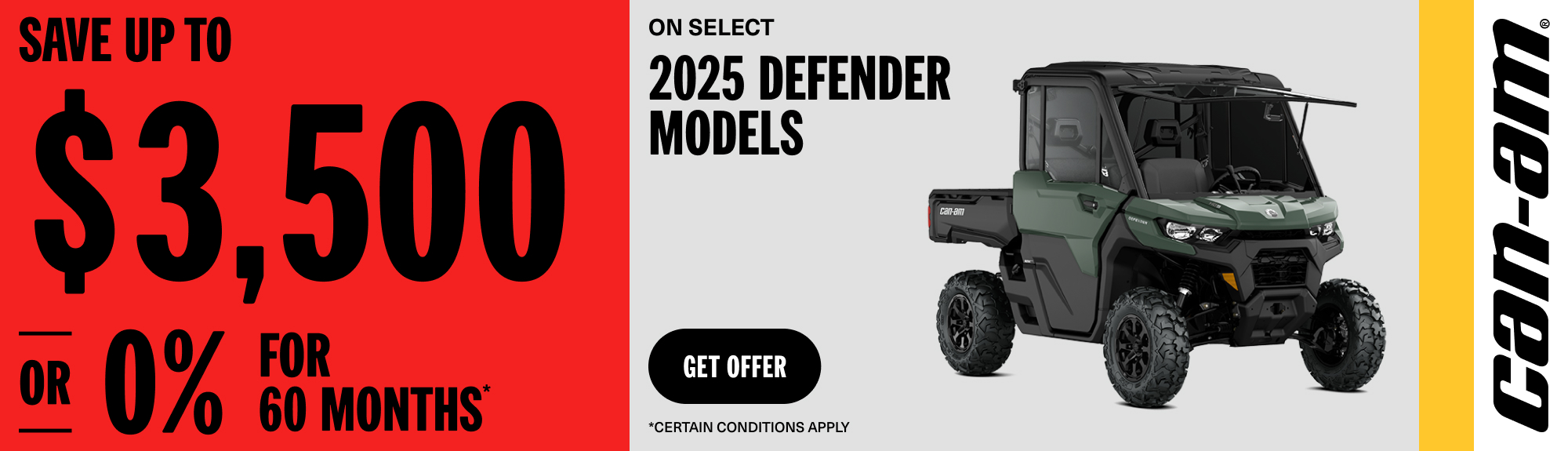 You are currently viewing Can-Am – Save up to $3,500 or 0% for 60 months on select 2025 Defender models